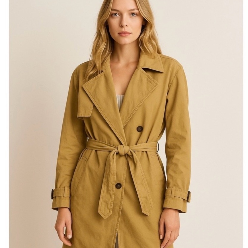Nili Lotan Belted Trench Coat in Mustard Tan